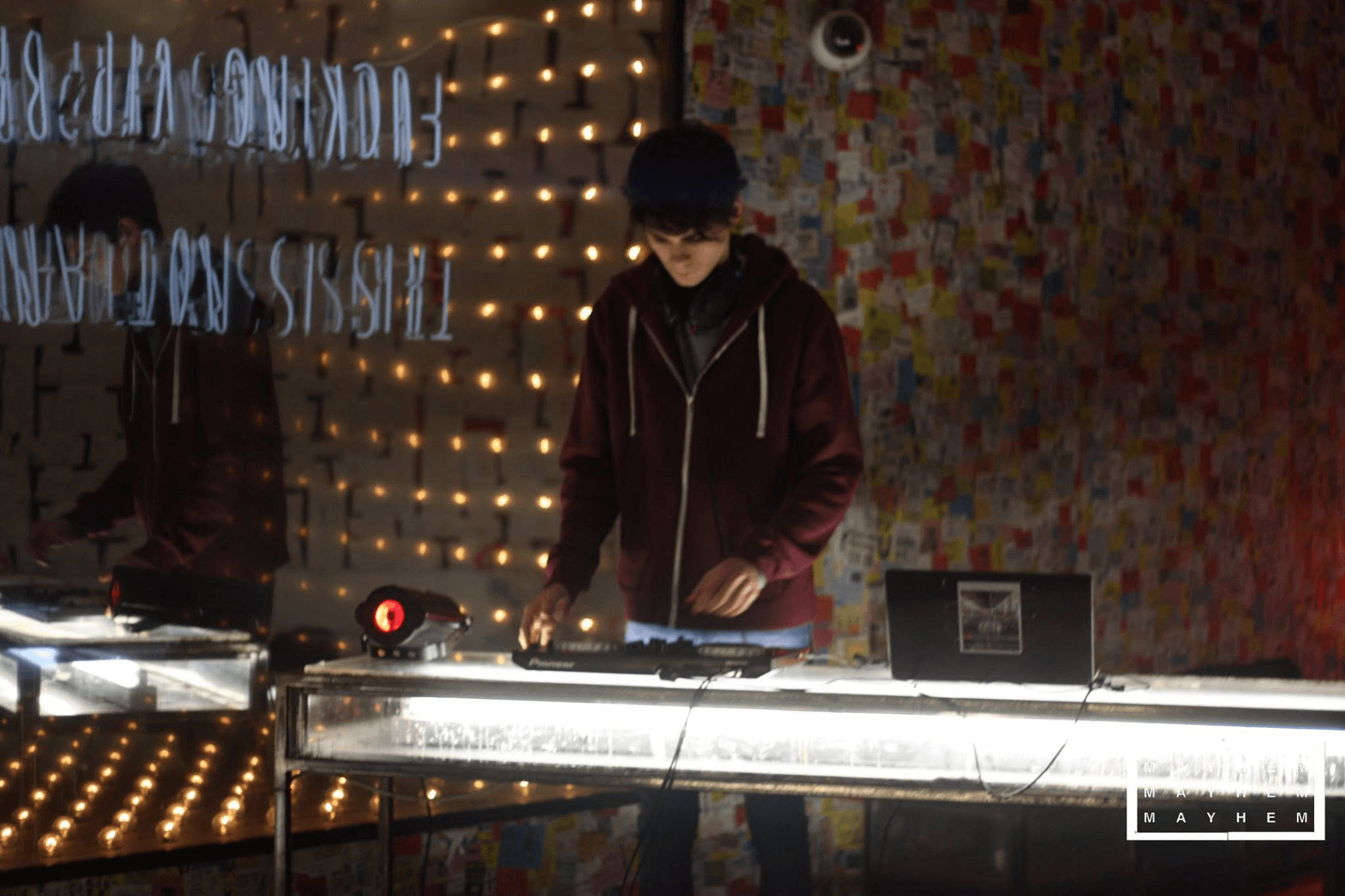 DJ booth at Mayhem #7 Does Moo