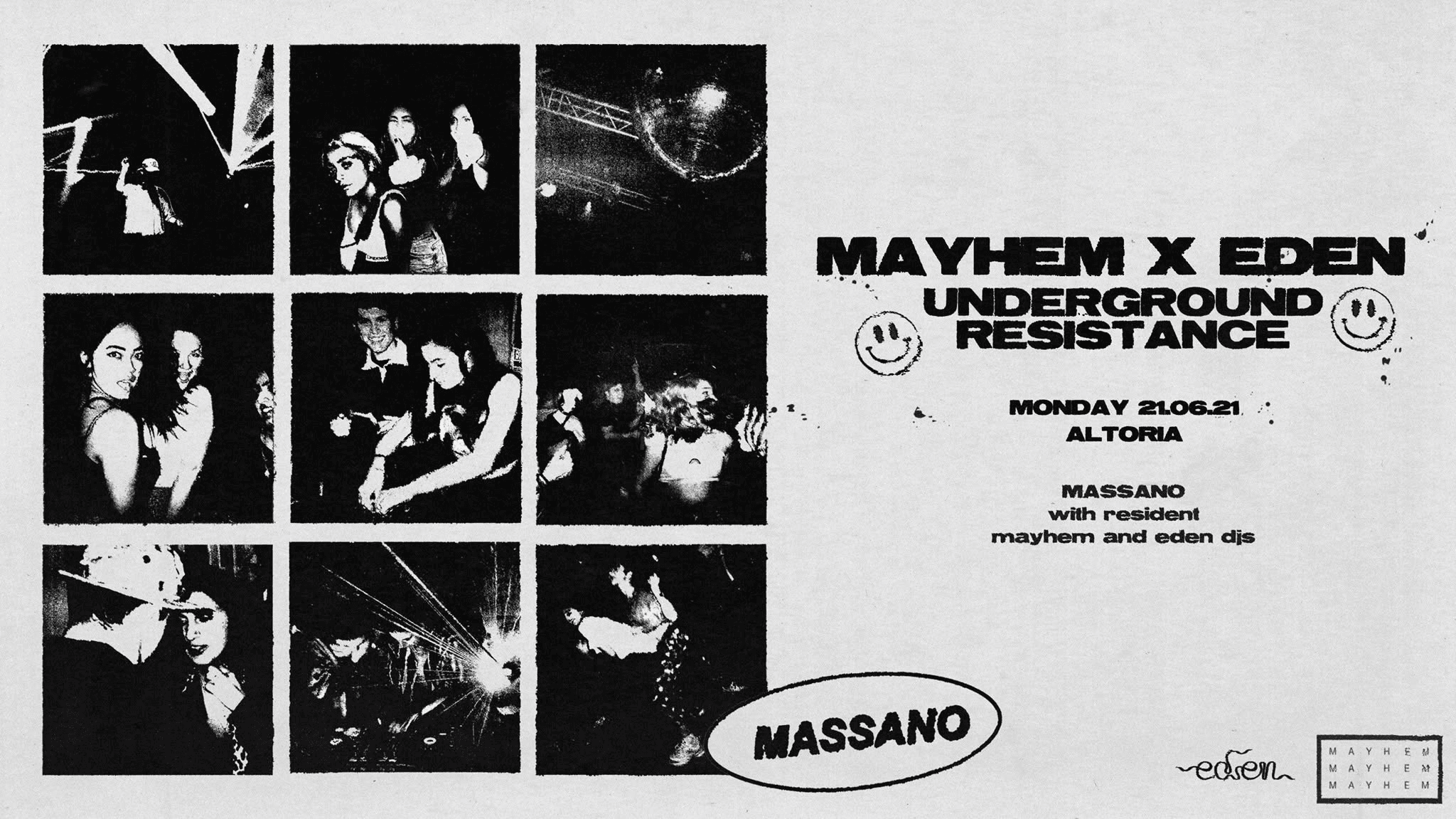 Mayhem x Eden Underground Resistance event flyer