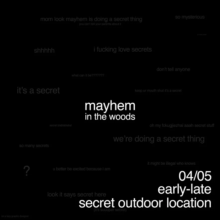Mayhem in the Woods event flyer