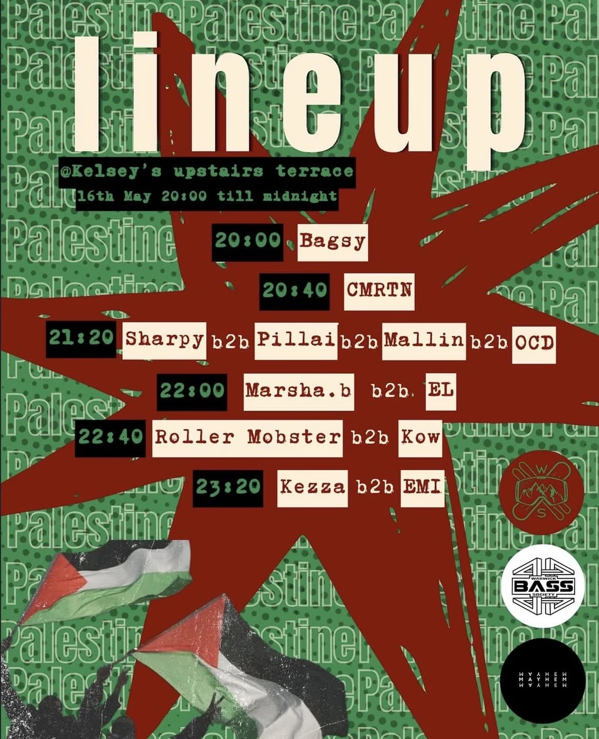 BBQ for Palestine 3.0 afterparty set times