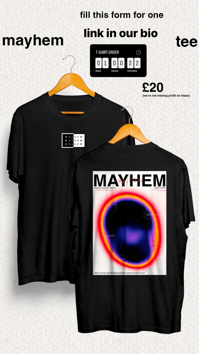 Mayhem black tee and latest clothing artwork